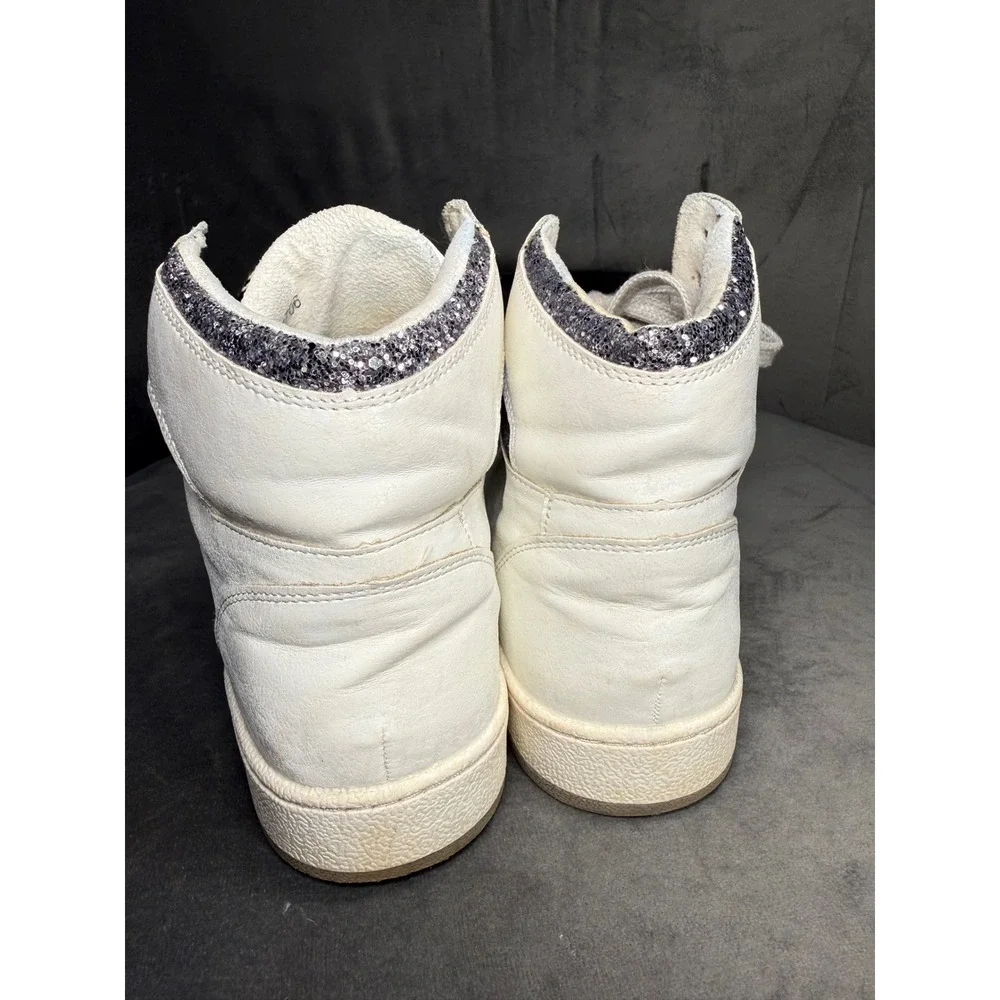 Shu Shop White High Top Sneakers Black Glitter Star Womens‎ Size 8